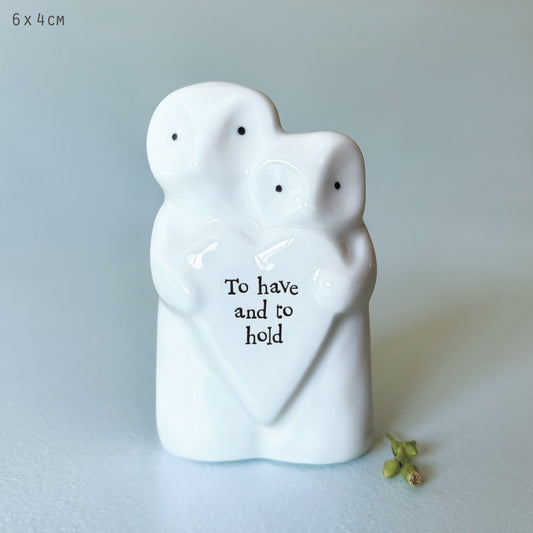 Porcelain Owl couple- Large Matchbox Gift - To have and to hold