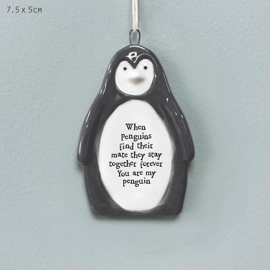 East of India Porcelain Penguin hanger - When penguins find their mate