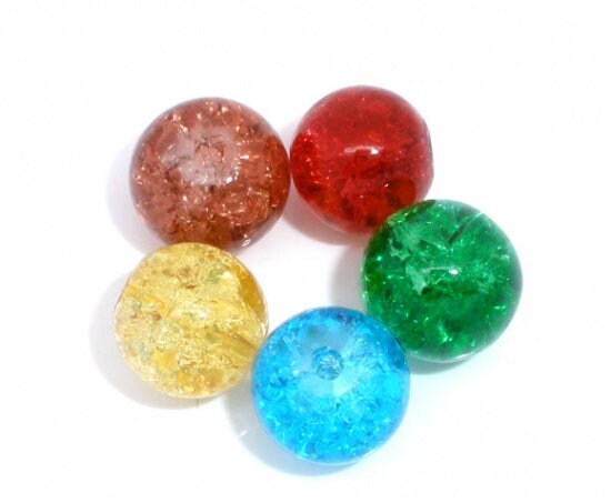 8mm Mixed Crackle Glass Round Beads 100pcs