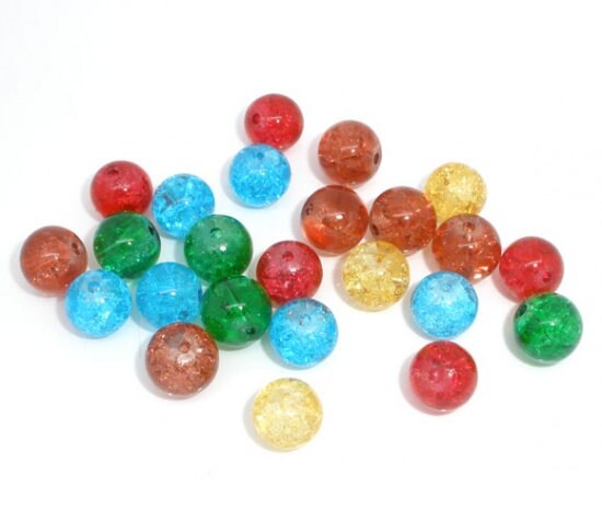 8mm Mixed Crackle Glass Round Beads 100pcs