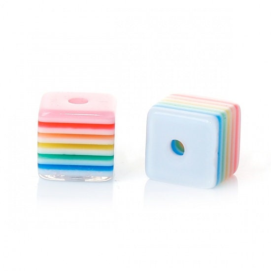 8mm resin rainbow cube beads 100pcs