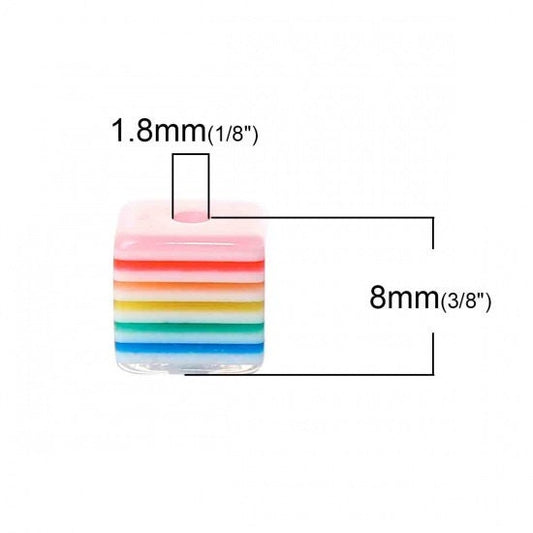 8mm resin rainbow cube beads 100pcs