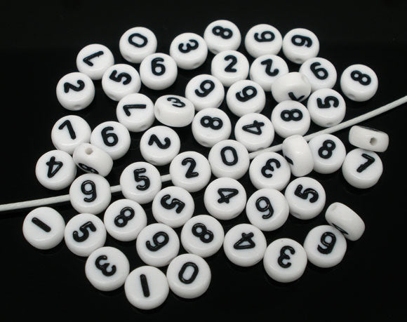 100Pcs  Black & White number beads