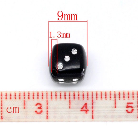 100 x Black Dice Beads Acrylic 9x9mm