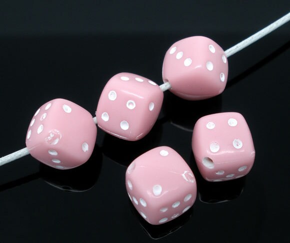 100 x Pink Dice Beads Acrylic 9x9mm