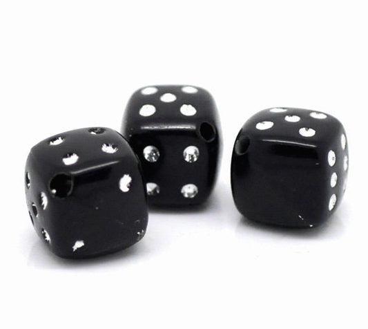 100 x Black Dice Beads Acrylic 9x9mm