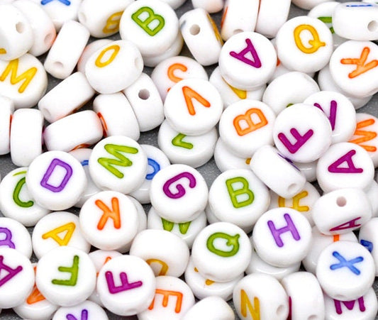 100Pcs  White & coloured Letter beads