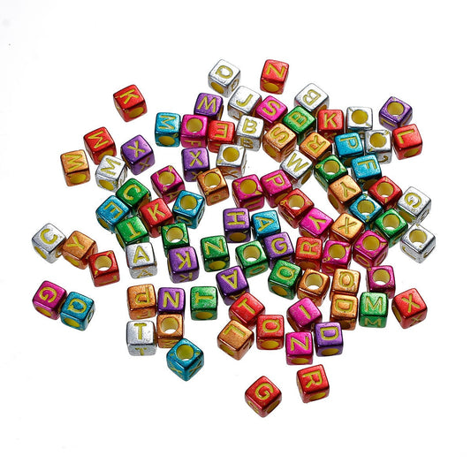 100Pcs  Colourful square letter beads