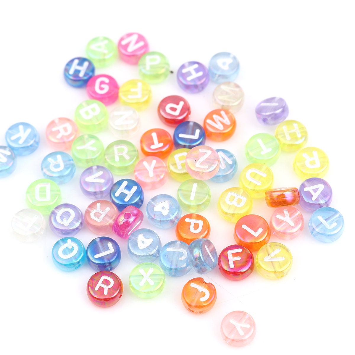 100Pcs  colourful pearlised/AB Letter beads