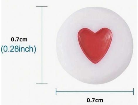 100Pcs  white and red round heart beads