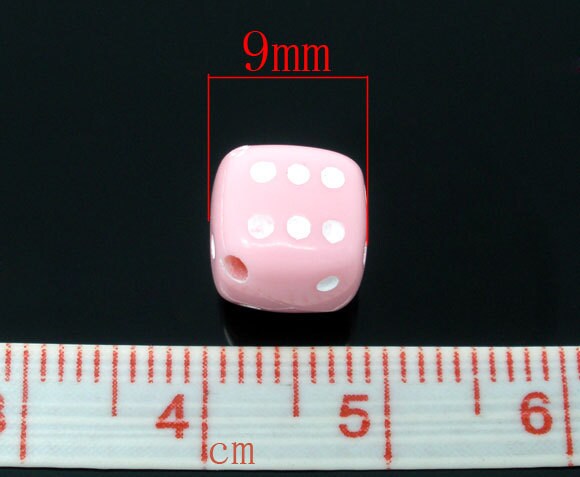 100 x Pink Dice Beads Acrylic 9x9mm