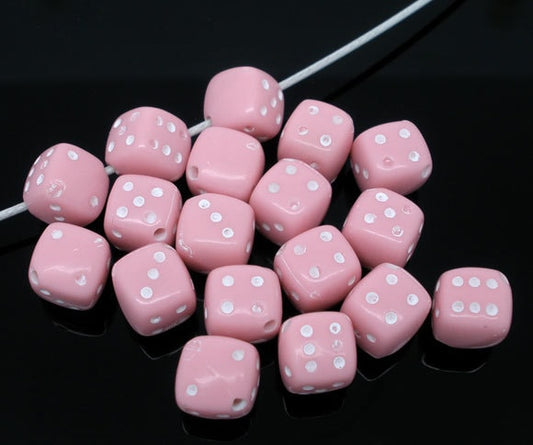 100 x Pink Dice Beads Acrylic 9x9mm