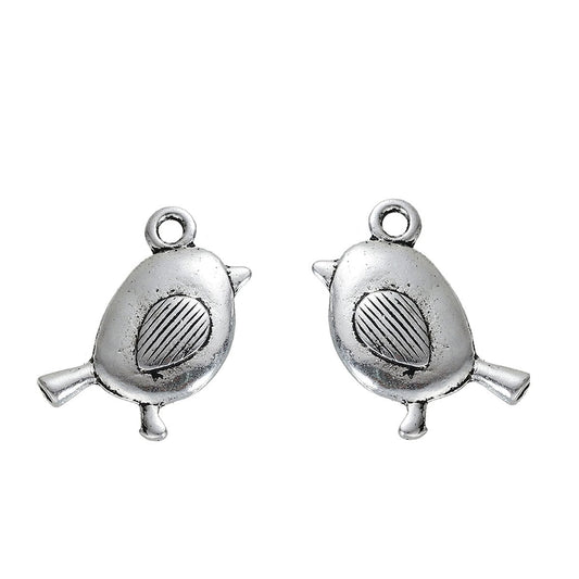 10 x 3D Charms Bird Robin Antique Silver 21mm x 19mm