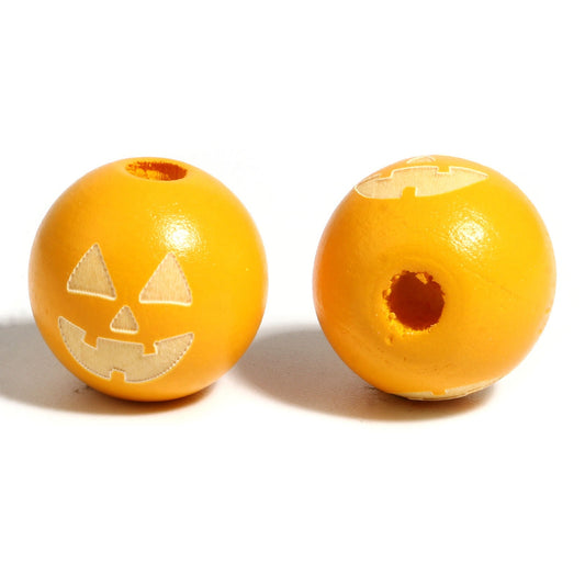 20pcs Orange Pumpkin, Halloween wooden Beads 16mm