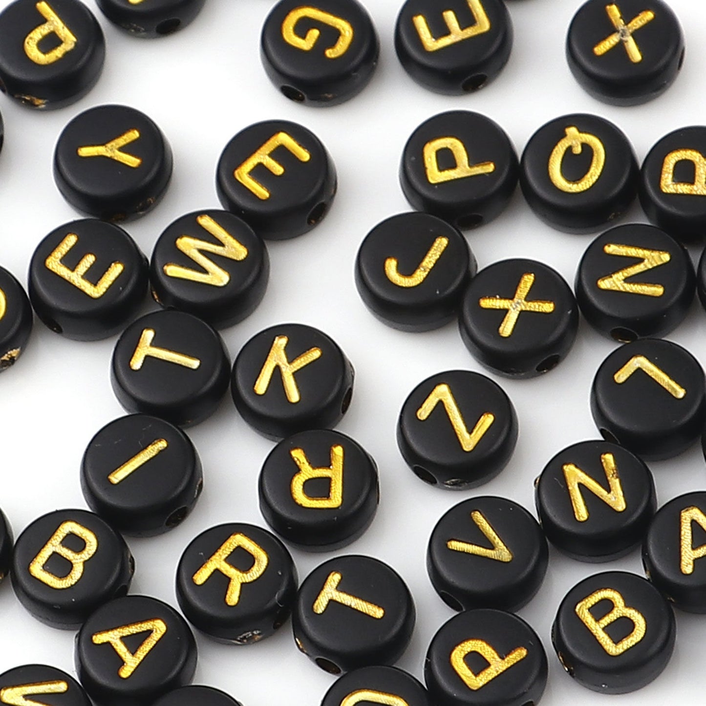 100Pcs  Black & Gold Letter beads 7mm