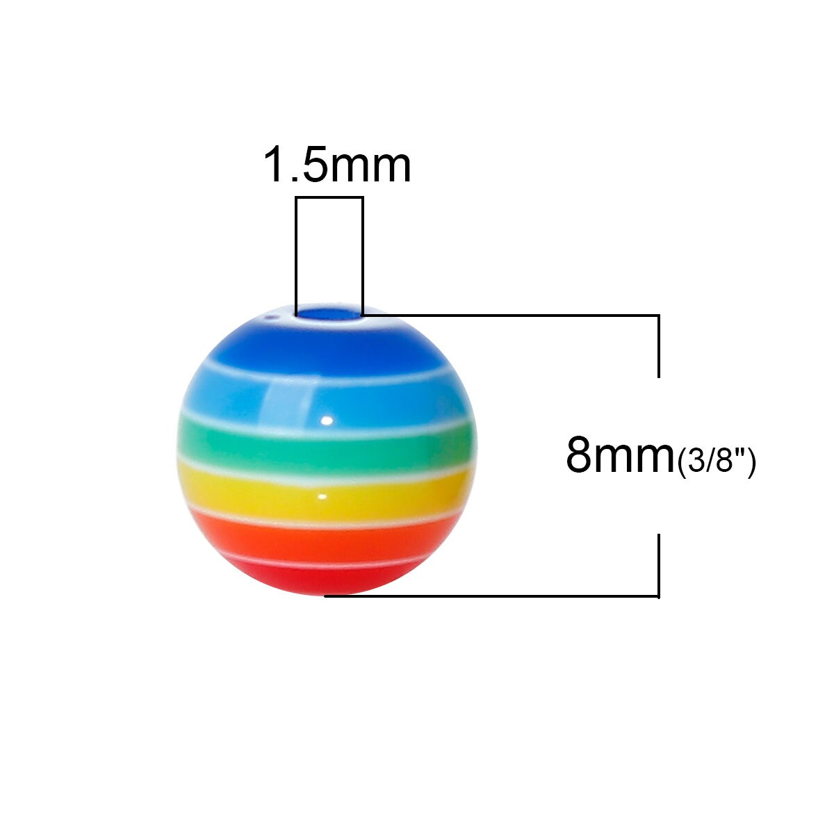 100 x Rainbow Resin stripe ball beads 8mm