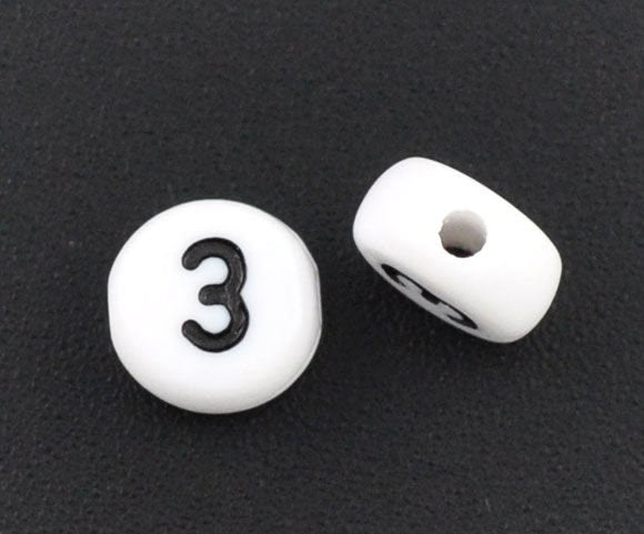 50x7mm Individual Number Beads White/black Acrylic Flat Round Individual Number 0-9