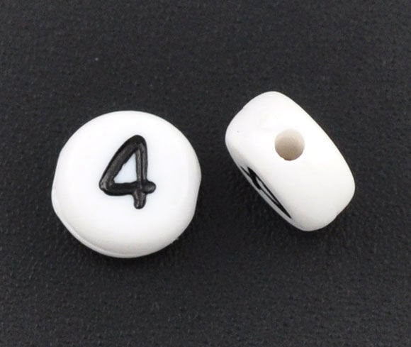 50x7mm Individual Number Beads White/black Acrylic Flat Round Individual Number 0-9