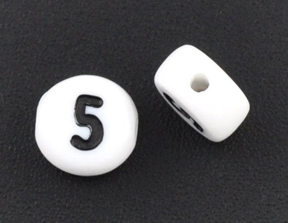 50x7mm Individual Number Beads White/black Acrylic Flat Round Individual Number 0-9