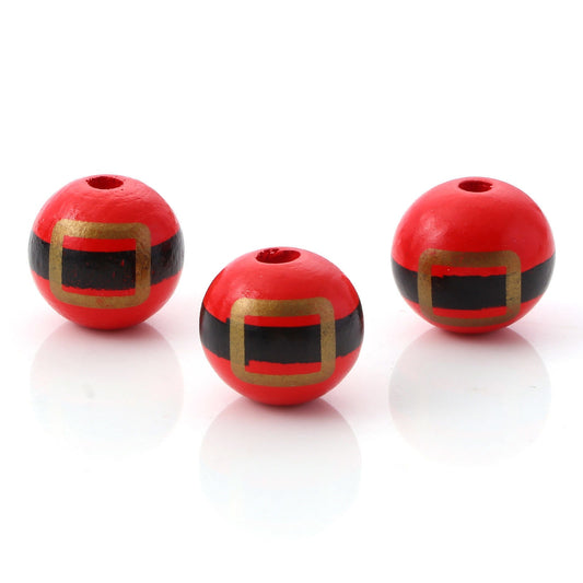 10pcs Wooden Santa Belt Printed Beads 20mm