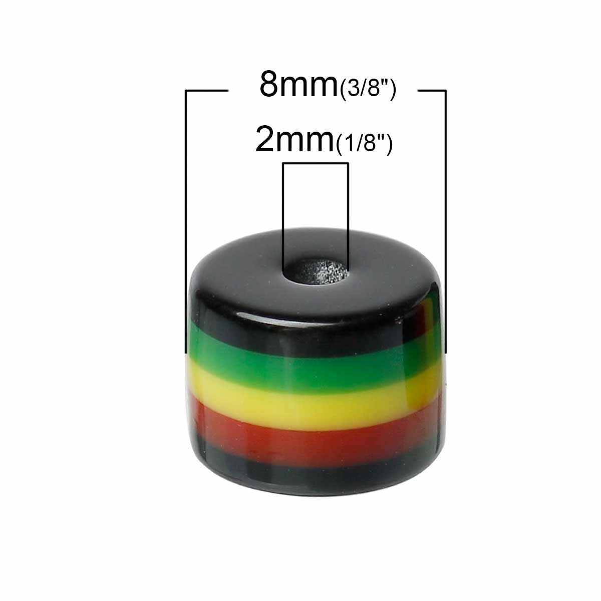 50 x Cylinder Shaped Resin beads Rasta Beads 8mm x8mm