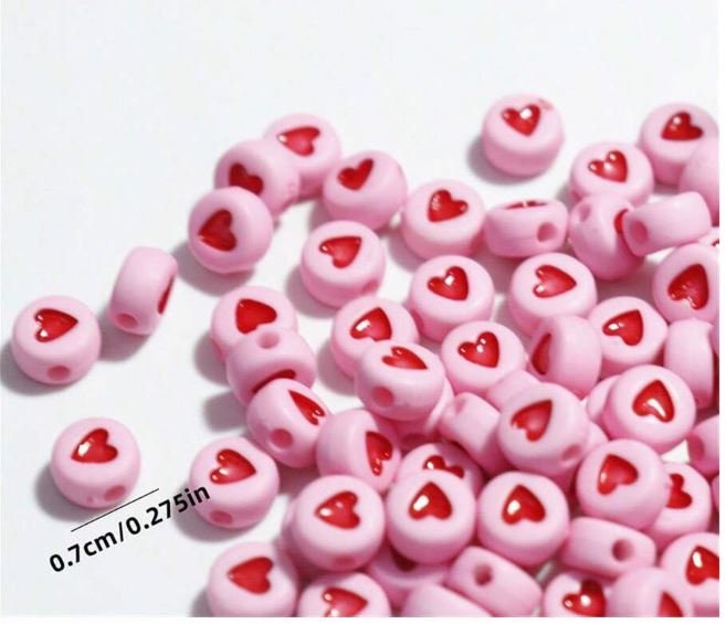 100Pcs  Pink and red round heart beads