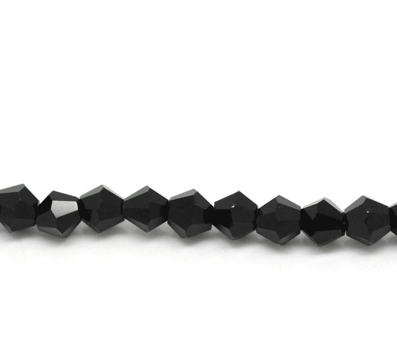 Black faceted Glass Bicone beads 6mm x 6mm