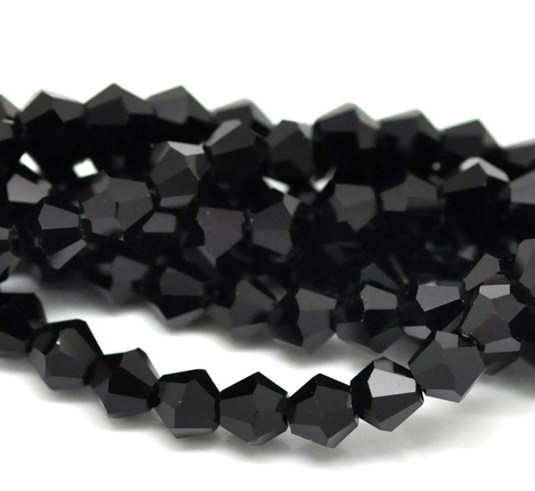 Black faceted Glass Bicone beads 6mm x 6mm