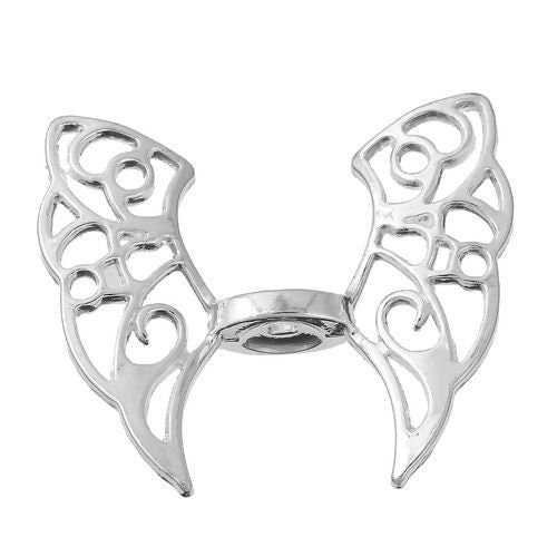 3 x Butterfly Wings Silver Plated Spacer Beads 43mm x 36mm