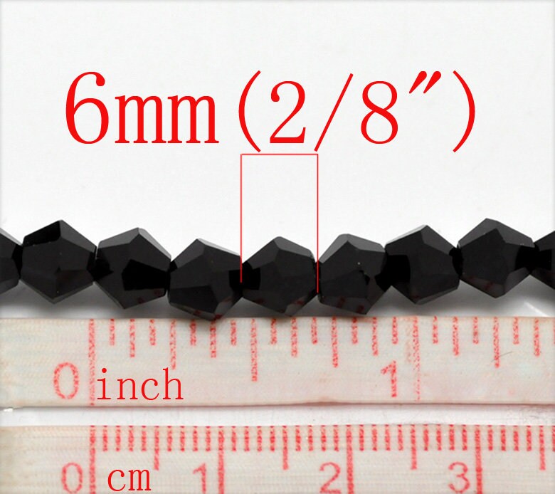 Black faceted Glass Bicone beads 6mm x 6mm