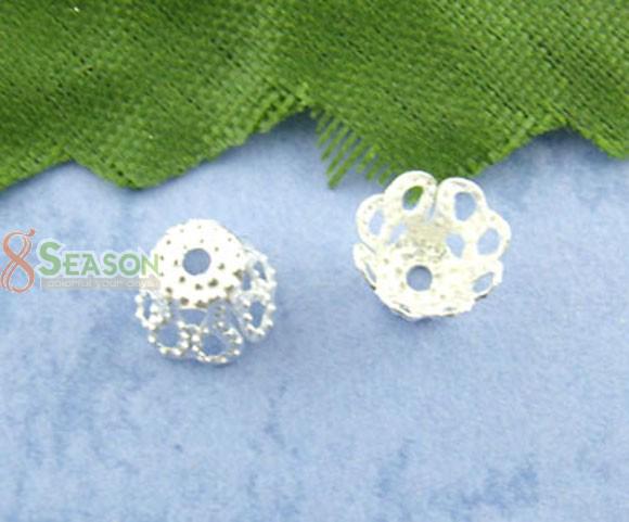 Alloy Filigree Beads Caps Cup Flower Silver Plated (Fits 6mm Beads) 6mm x 5mm - 100Pcs