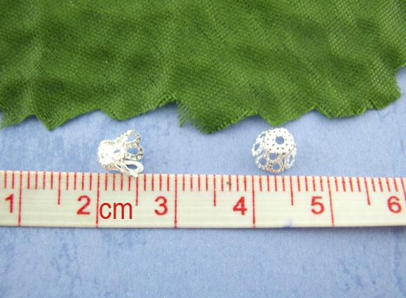 Alloy Filigree Beads Caps Cup Flower Silver Plated (Fits 6mm Beads) 6mm x 5mm - 100Pcs