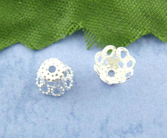 Alloy Filigree Beads Caps Cup Flower Silver Plated (Fits 6mm Beads) 6mm x 5mm - 100Pcs