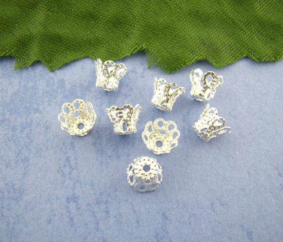 Alloy Filigree Beads Caps Cup Flower Silver Plated (Fits 6mm Beads) 6mm x 5mm - 100Pcs