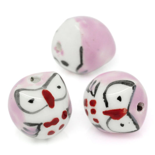 Ceramic pink owls beads 16 x 16mm  x 5